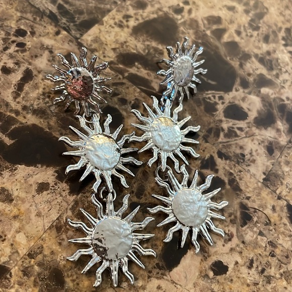 Silver Triple Sun Dangle Earrings - Picture 7 of 12